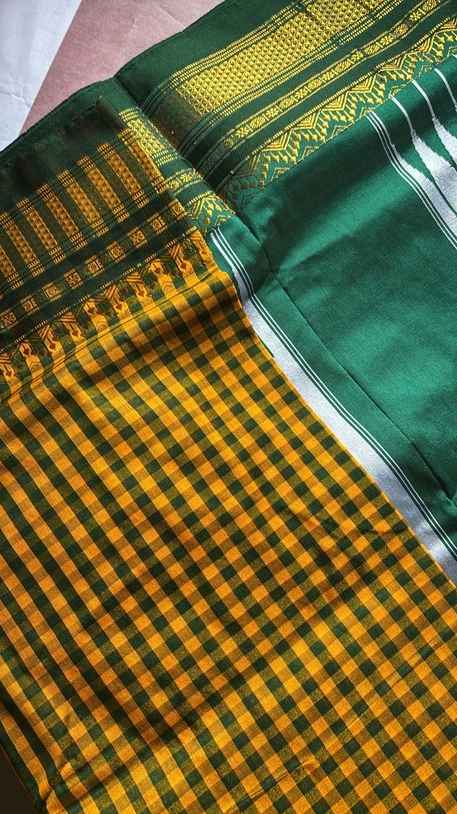 Yashoda yellow and green checks Ilkal  cotton silk sarees