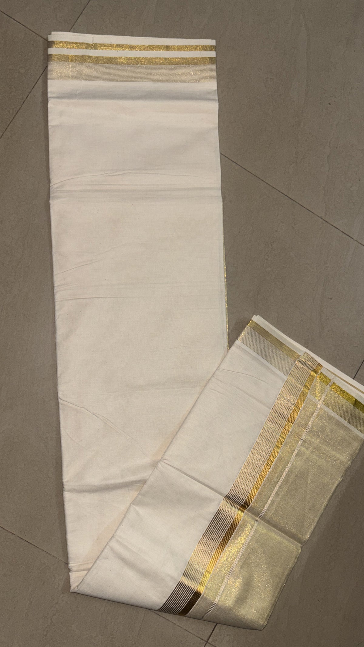 Half tissue half cotton border gents double Mundu Onam special
