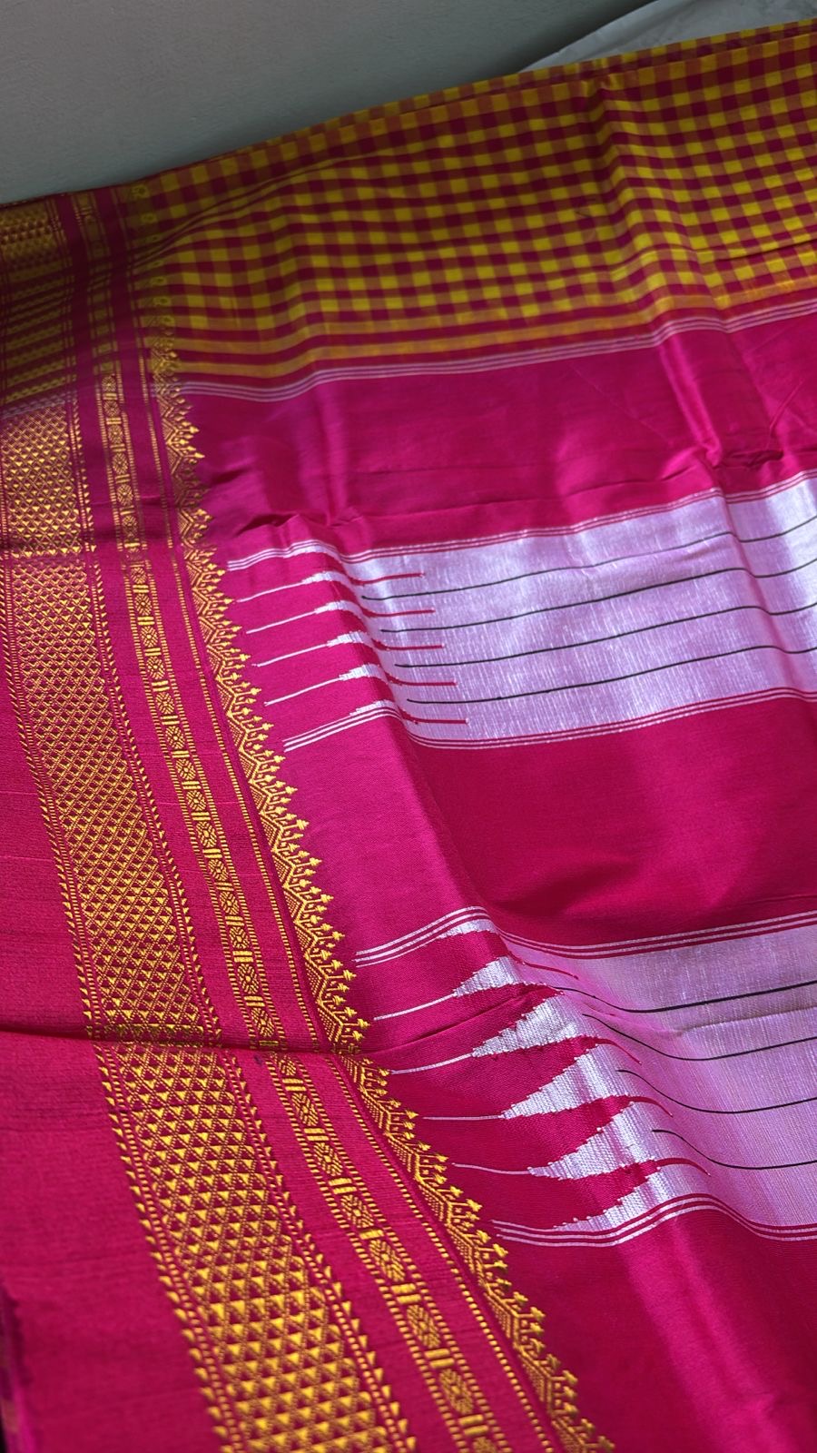 Yashoda yellow and pink Ilkal silk saree