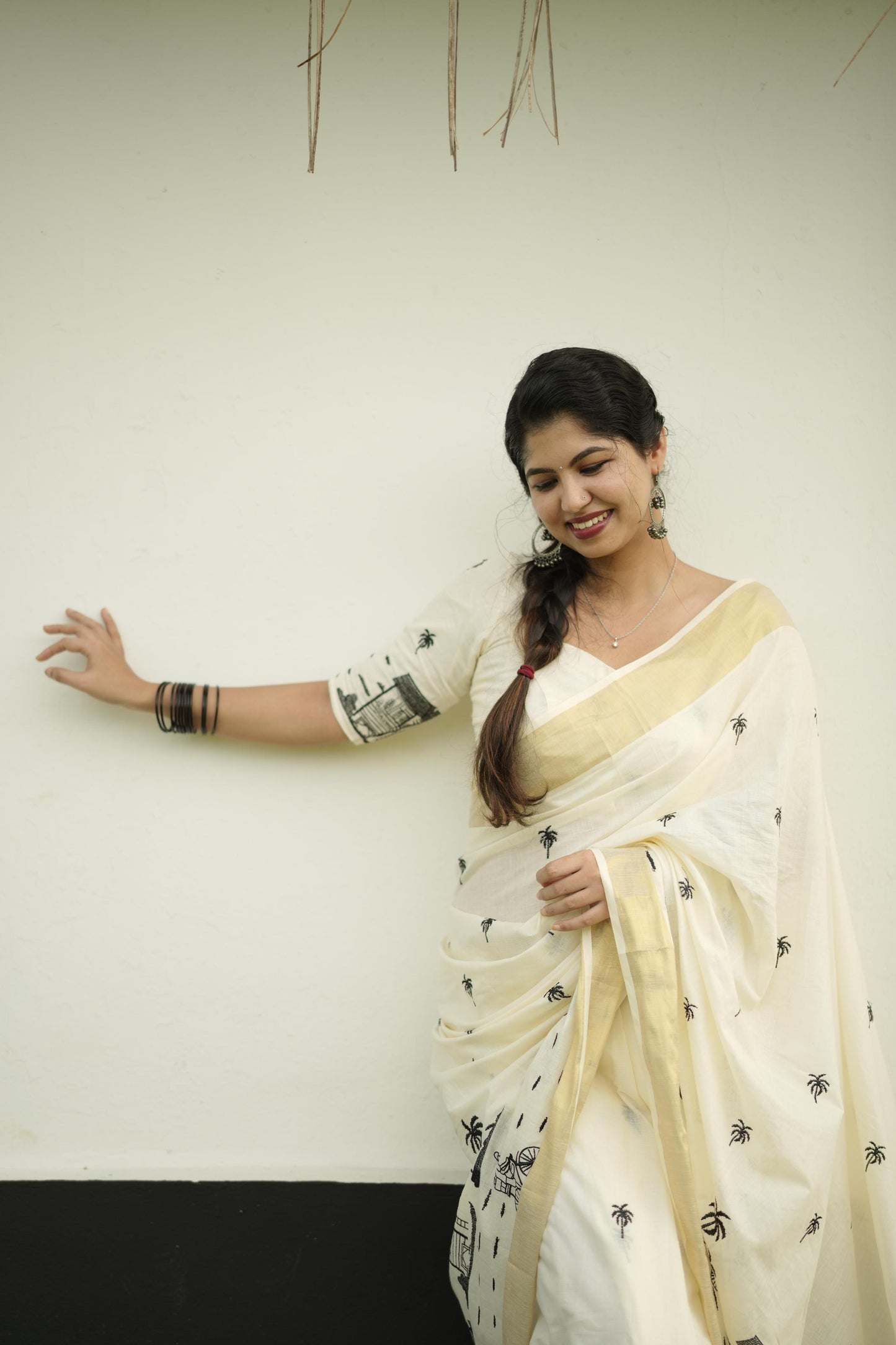 Kerala Village theme Design Kasavu Saree