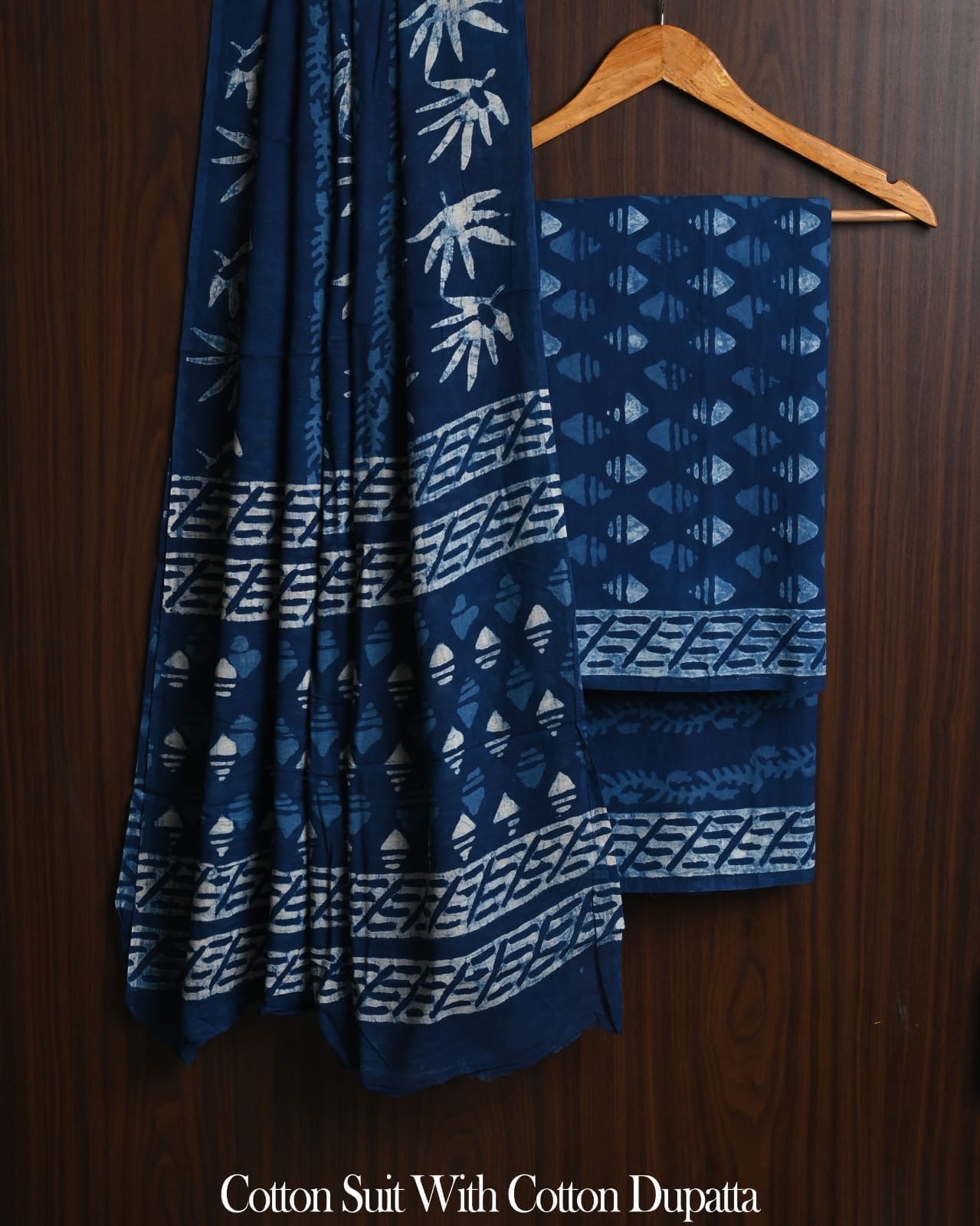 Indigo Hand block printed Suit Set Unstitched
