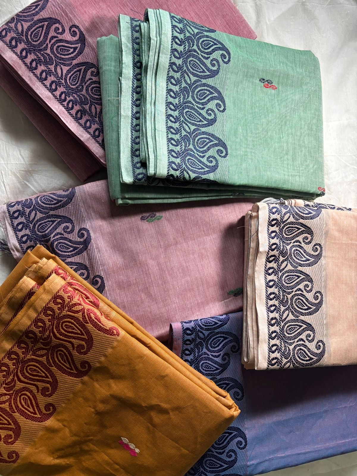 Sangita onion pink tone mango border Chettinad cotton saree
