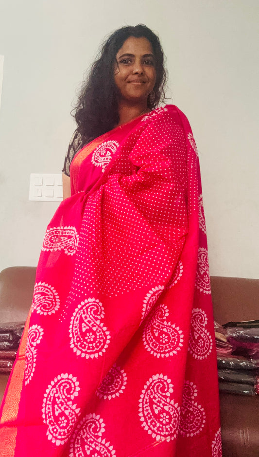Wax batik Pink Sungudi Sarees