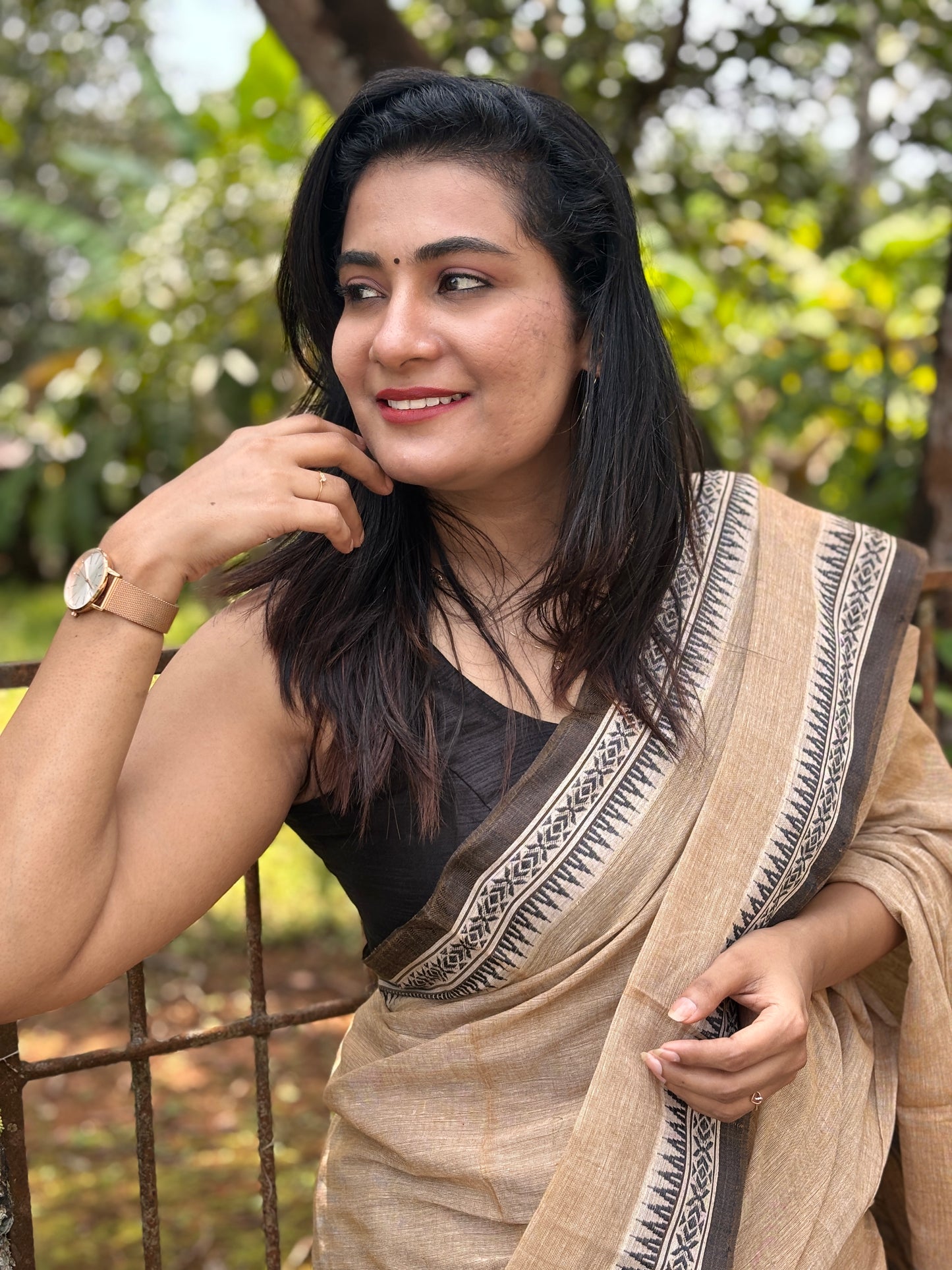 Rangini (रंगीनी) Bengal handloom dhaniakhali Saree striped pattern