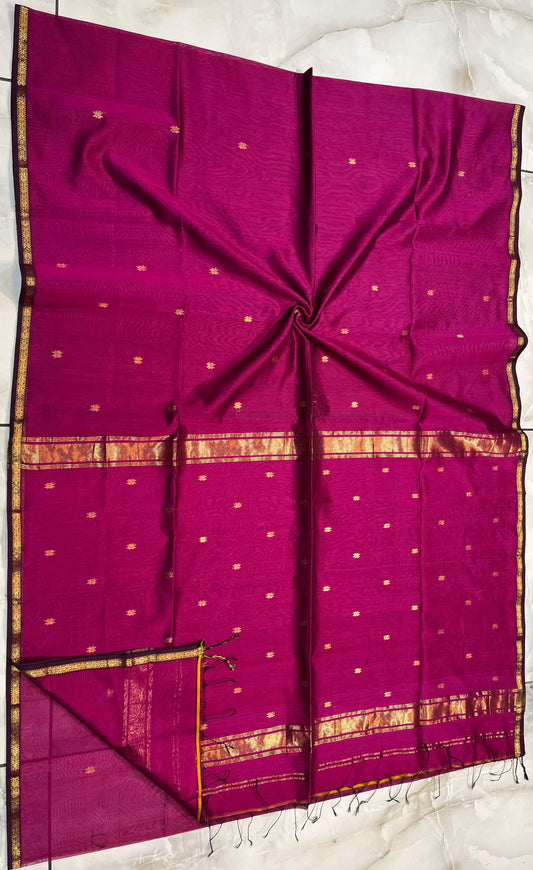 Kalyanika (कल्याणिका) Handloom Maheshwari Silk Sarees, star butta Magenta KM10