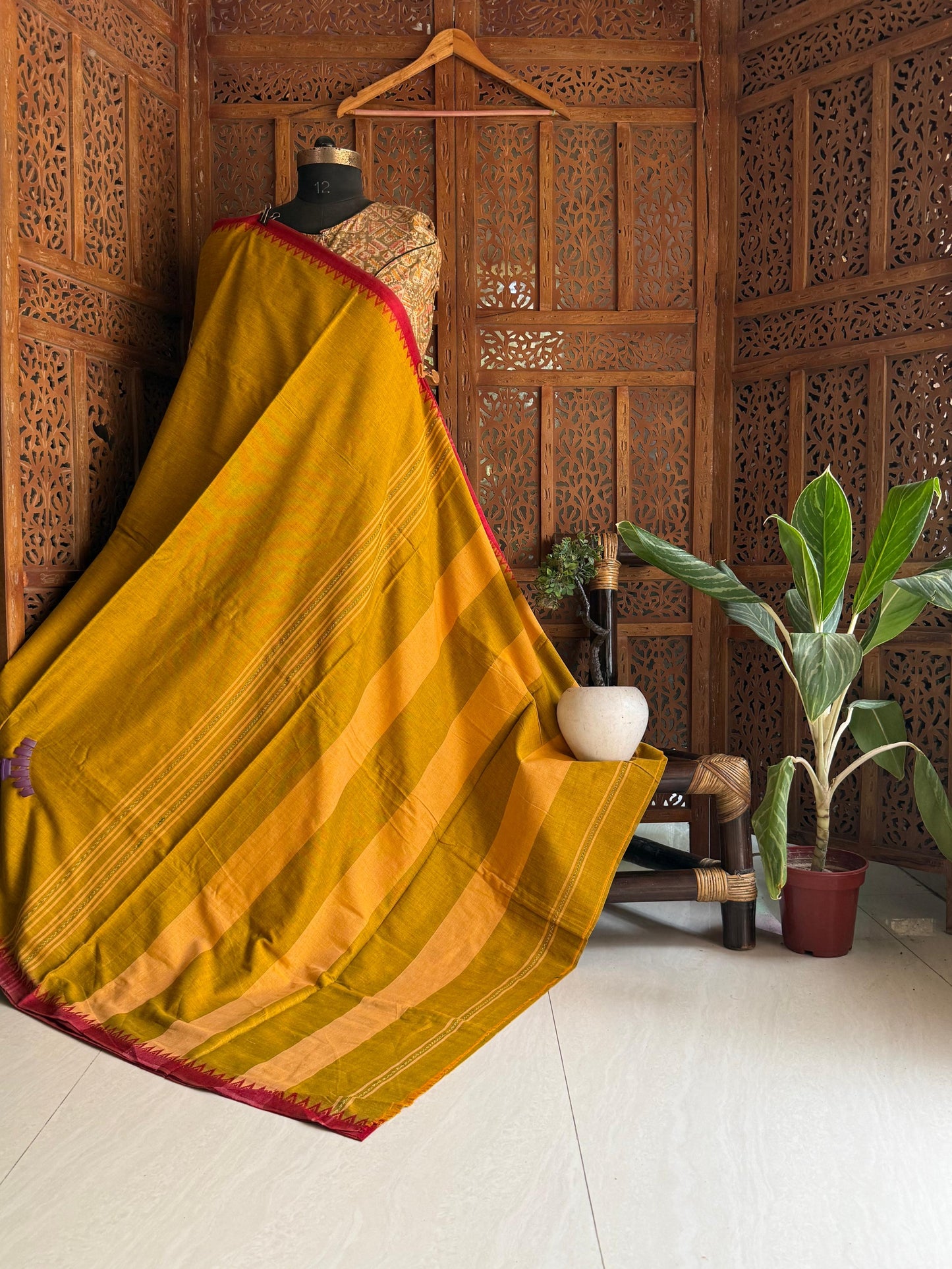 Dhaniakali handloom cotton Saree in mustard yellow