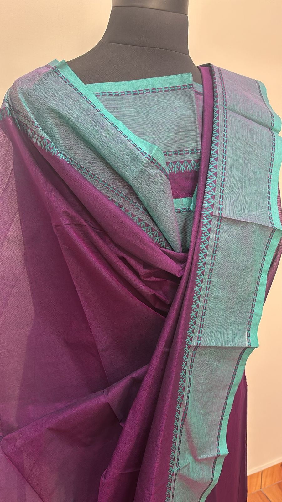 Violet and Rama green Chettinad Unstiched suit set Vintage Collections