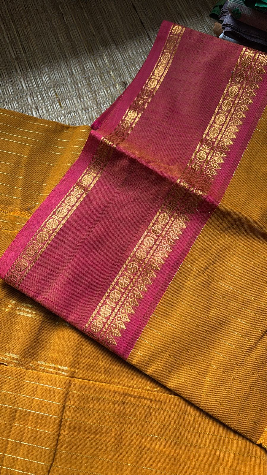 Mango yellow Chettinad kanchi stripes saree