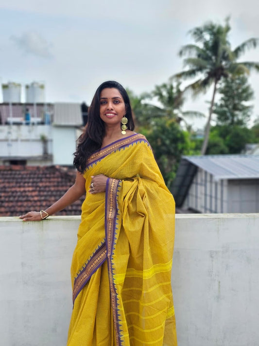 Sangita korvai Vintage Cotton Saree with contrast temple border