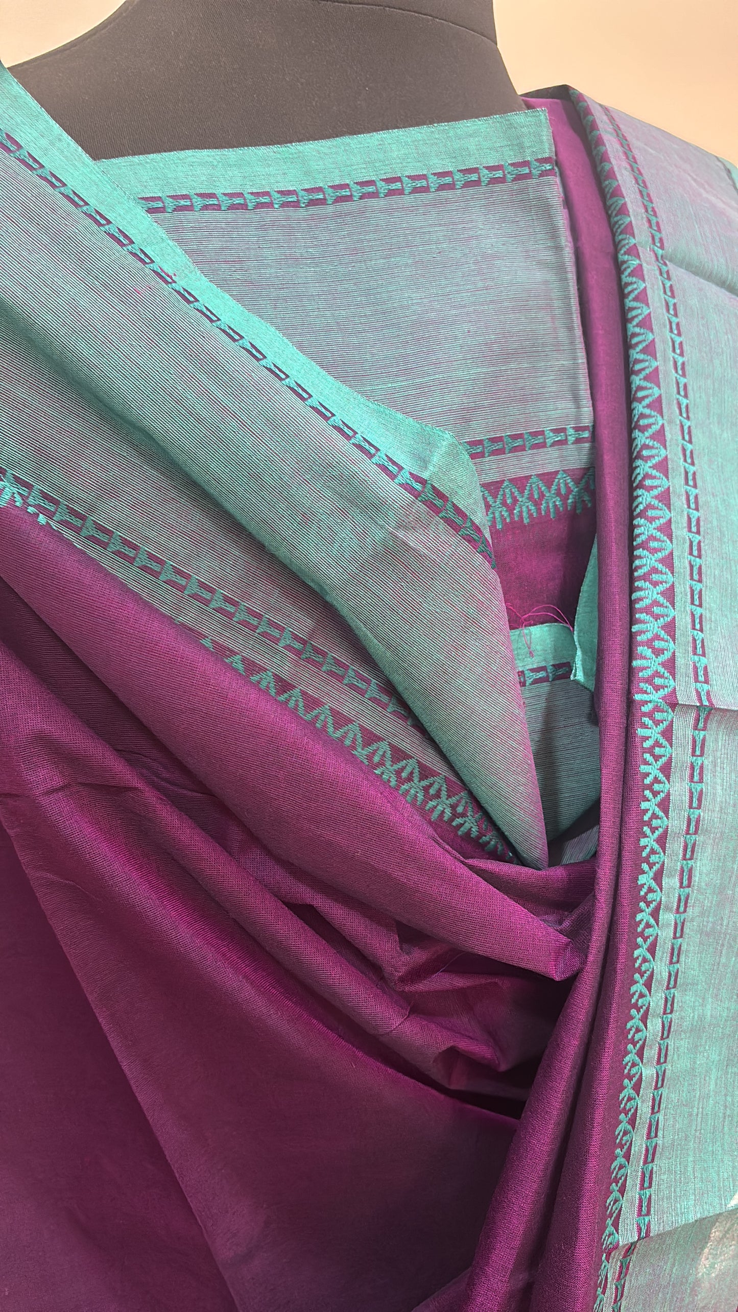 Violet and Rama green Chettinad Unstiched suit set Vintage Collections