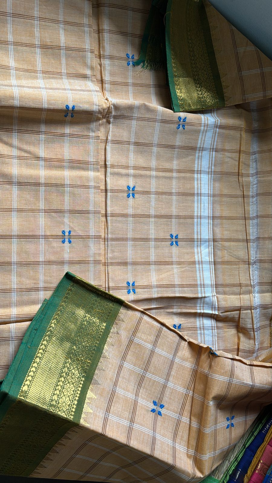 Sangita chettinad cotton check butta sarees without blouse piece