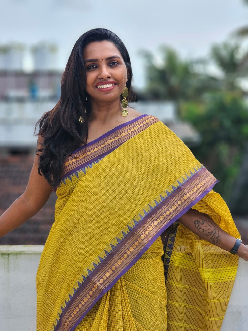 Sangita korvai Vintage Cotton Saree with contrast temple border
