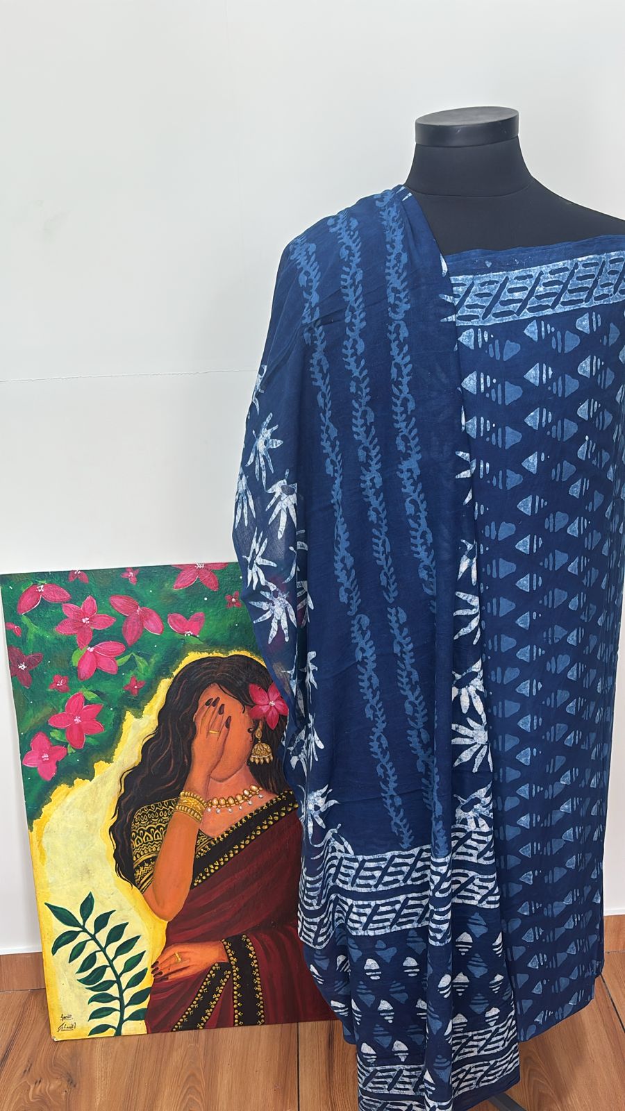 Indigo Hand block printed Suit Set Unstitched