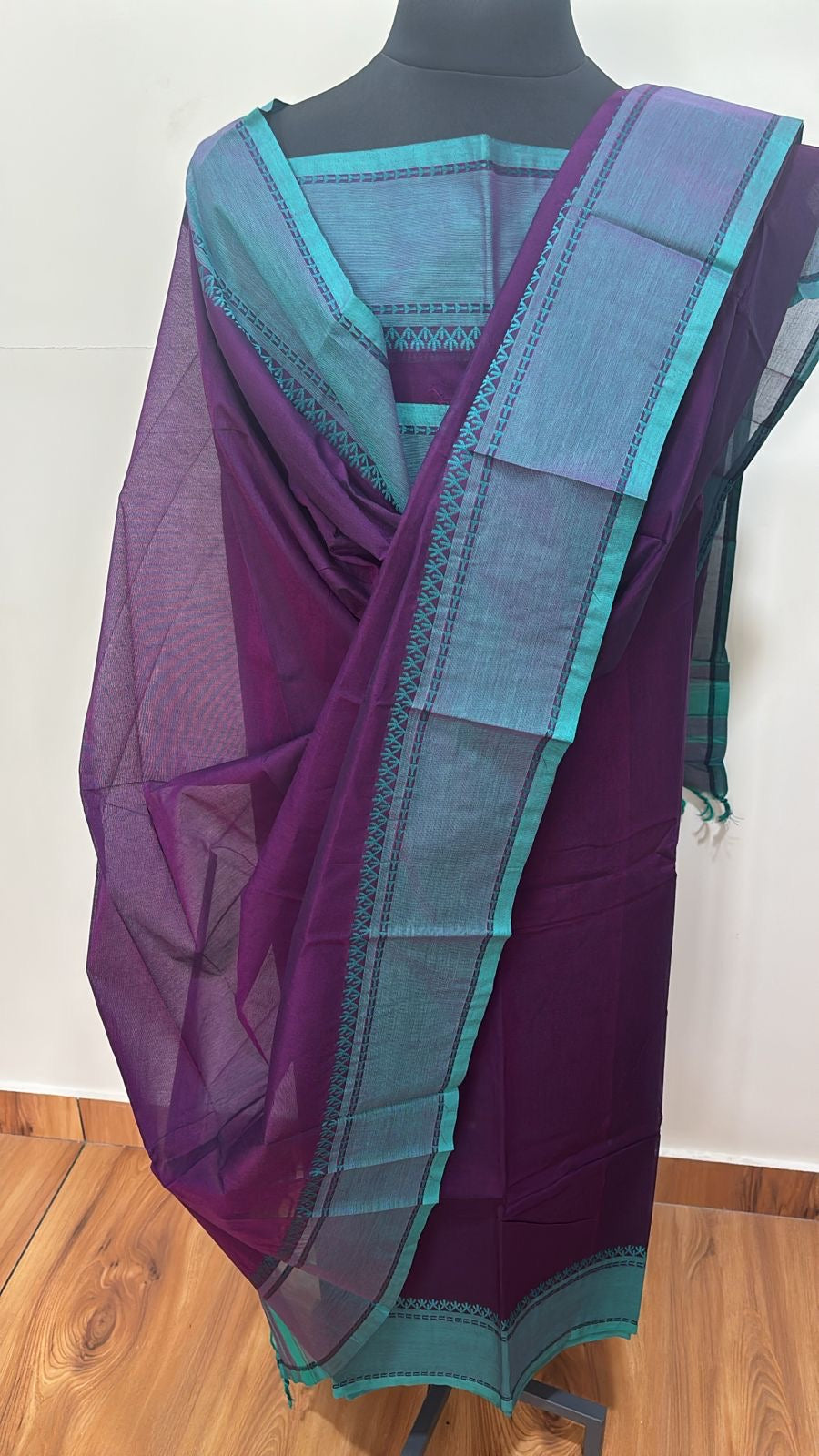 Violet and Rama green Chettinad Unstiched suit set Vintage Collections