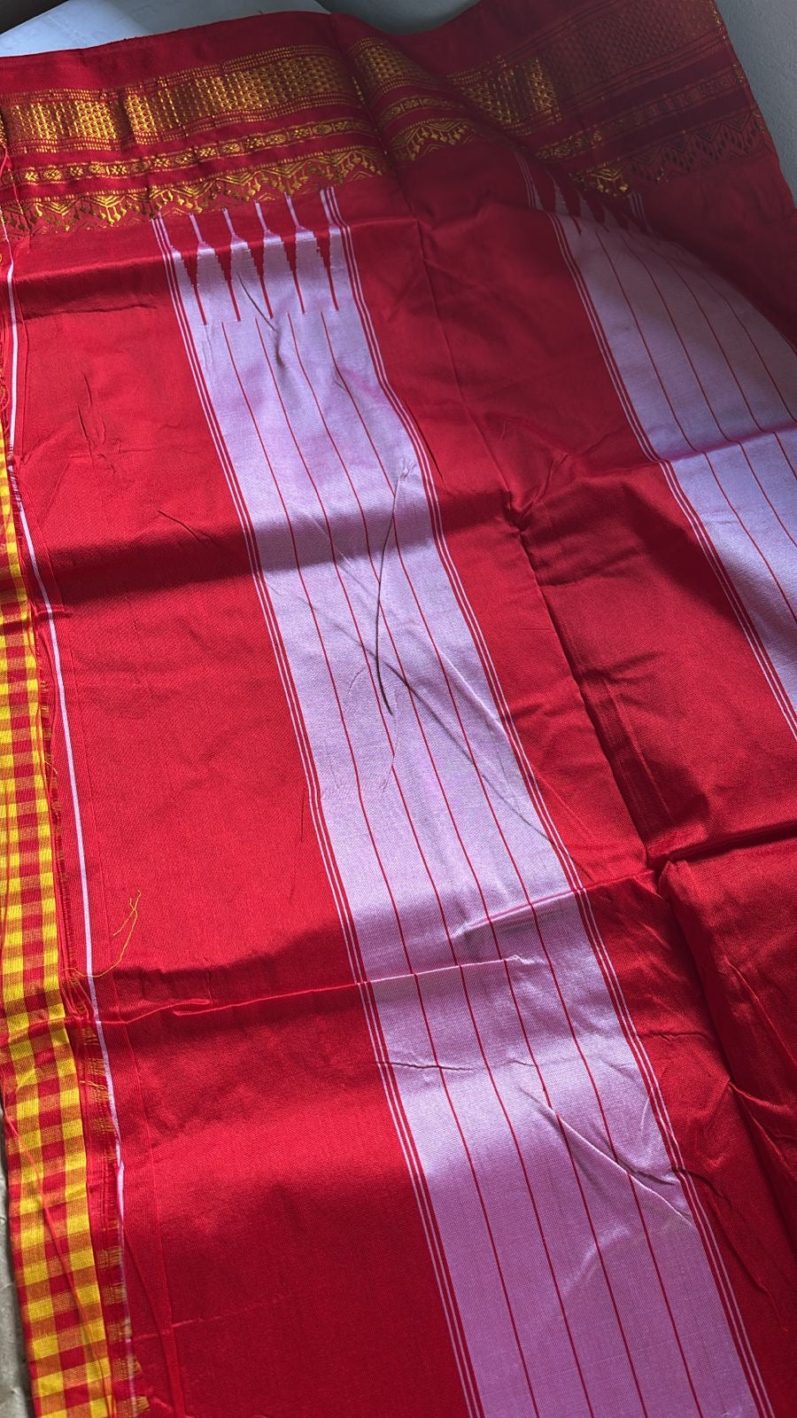 Yashoda mango yellow red check Ilkal saree