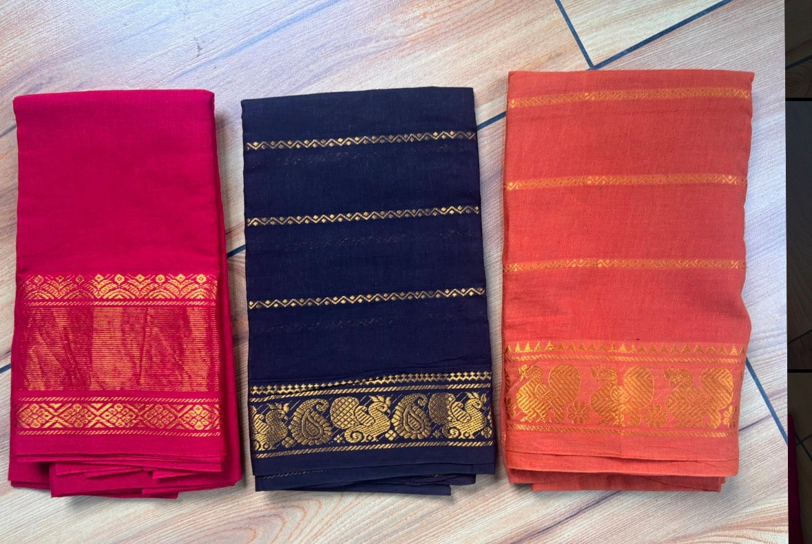 Sungudi handloom blouse piece combo of three black red and orange