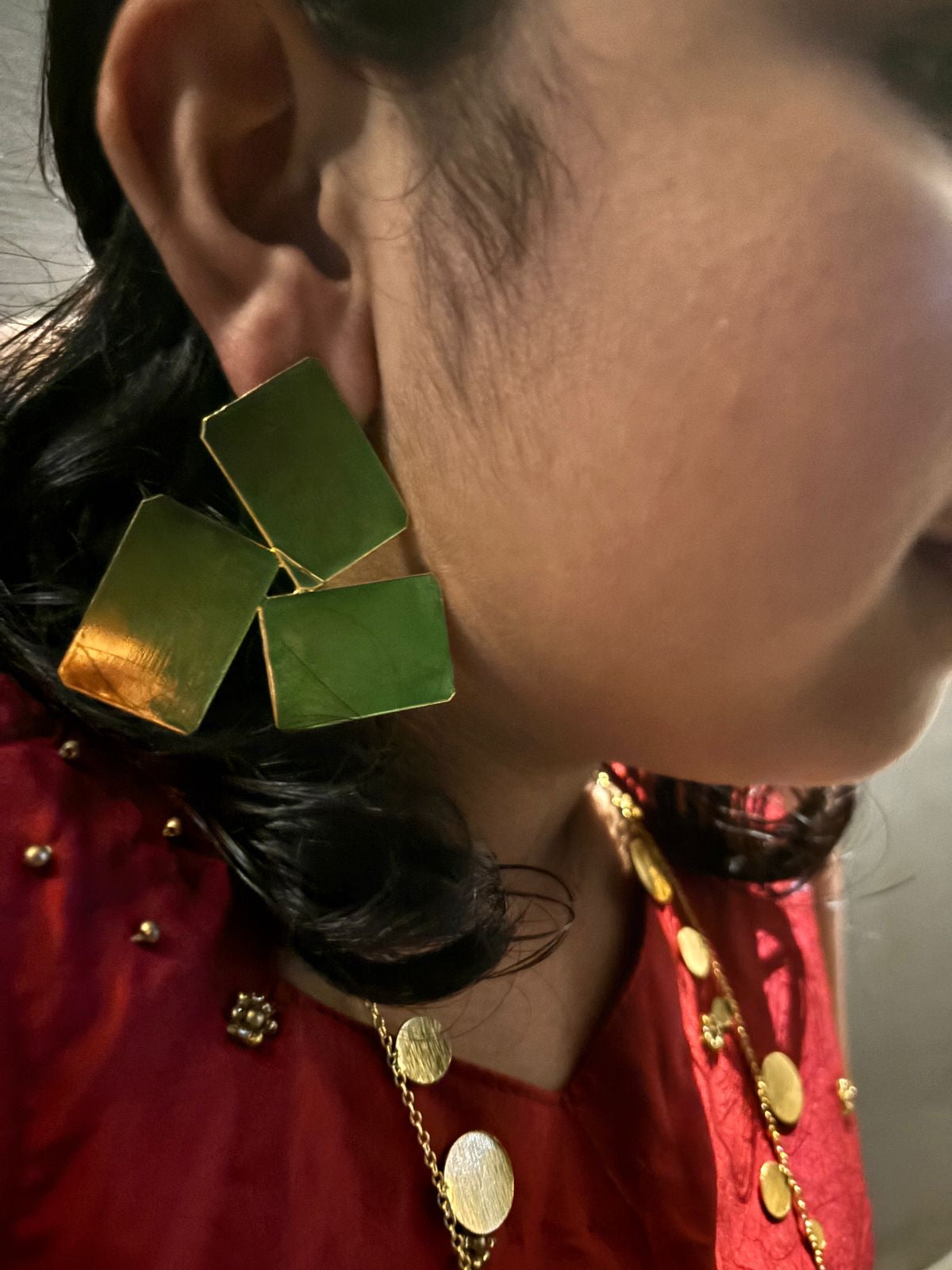 Anti tarnish brass statement ear piece asymmetrical pattern