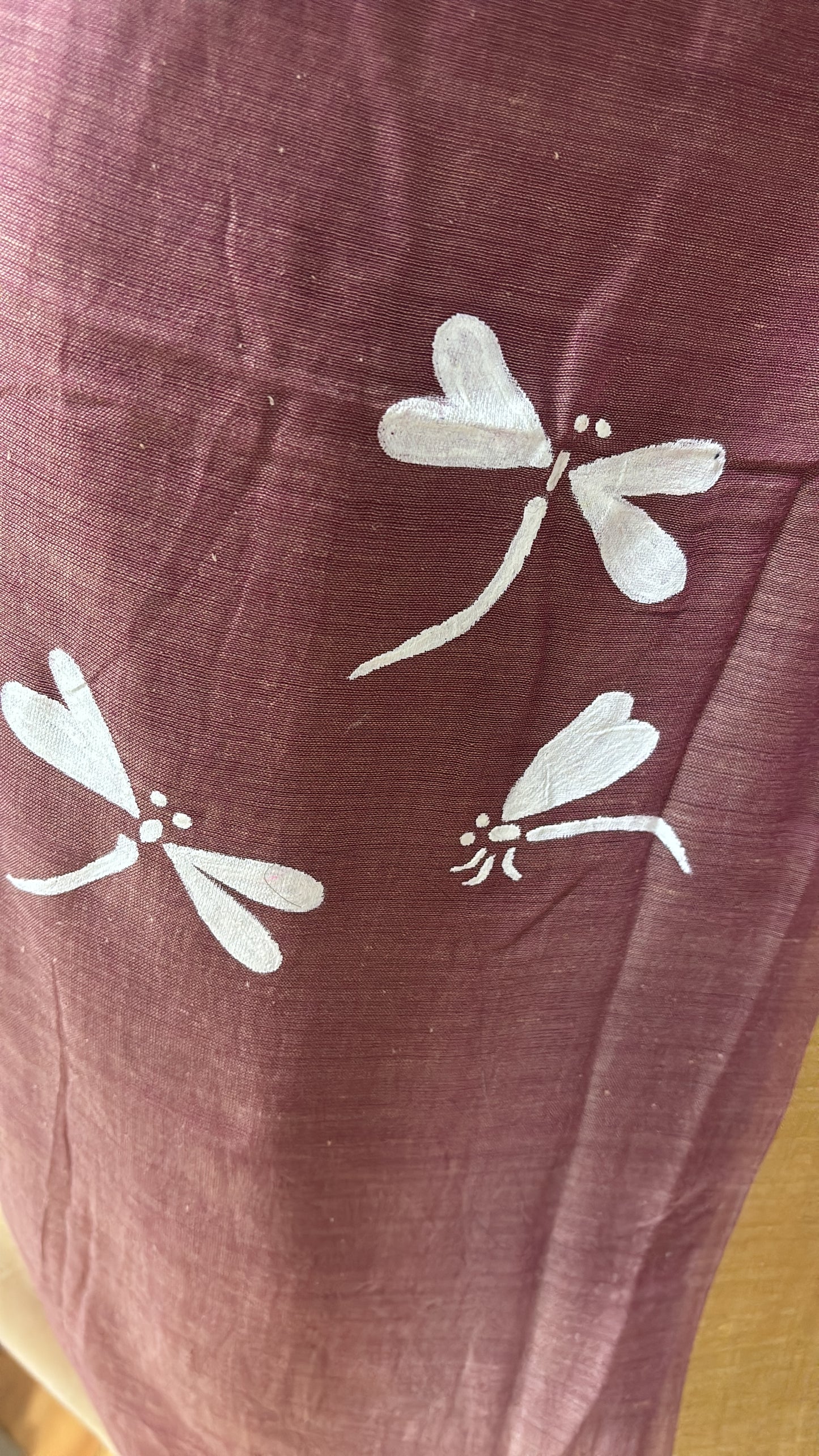 Handpainted dragon fly dual tone mal cotton Saree