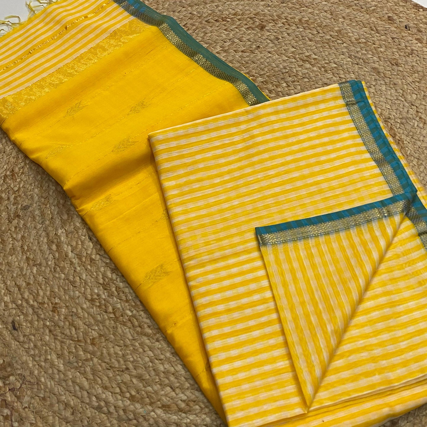 Pre Order : Kalyanika Maheshwari Silk Cotton festive Yellow zari check Sarees