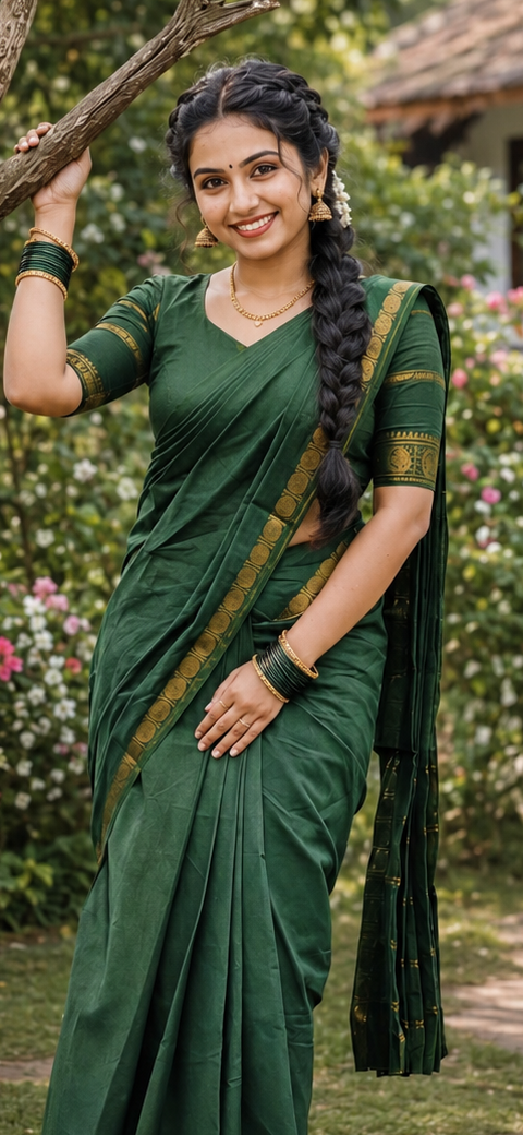 Rudraksha retta petta border Green sungudi handloom cotton saree