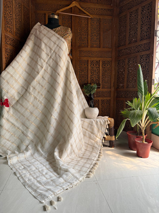 Festive Edit Handloom mul cotton Saree with zari checks