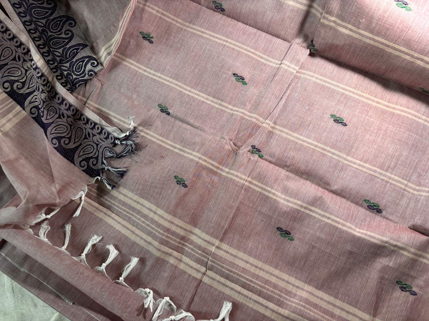 Sangita onion pink tone mango border Chettinad cotton saree