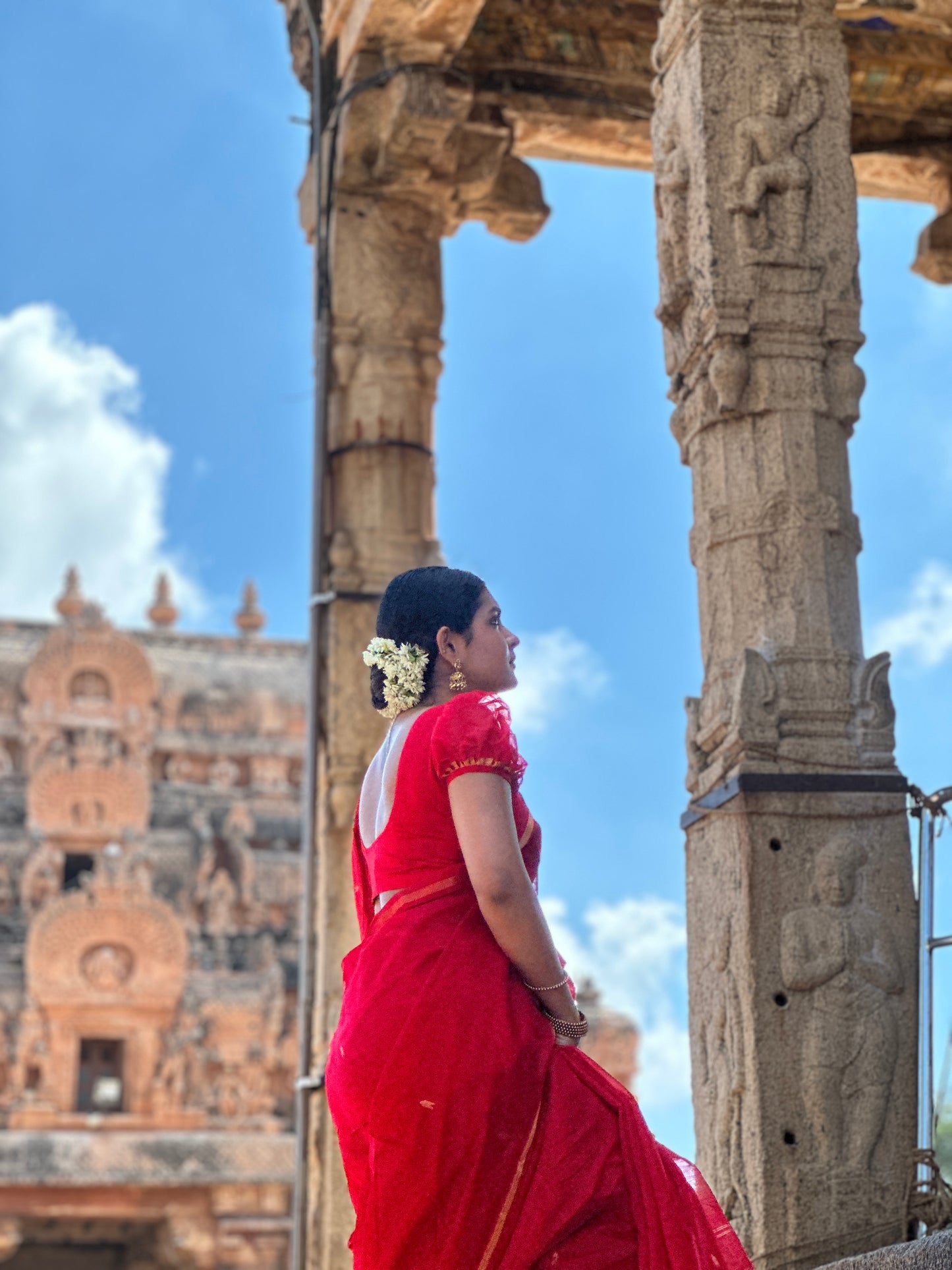 Kalyanika (कल्याणिका) Handloom Maheshwari Silk Saree, Festive Red (Sithara’s choice)