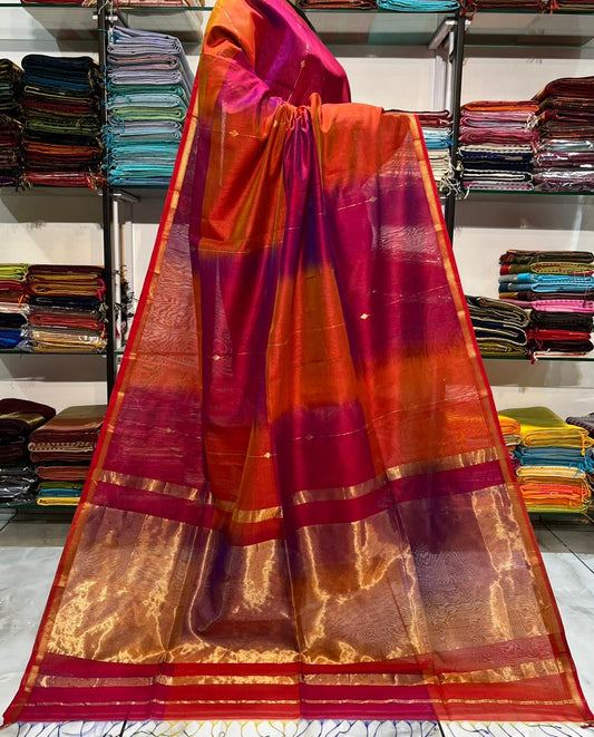 Maheshwari Handloom Double tone silk cotton Saree