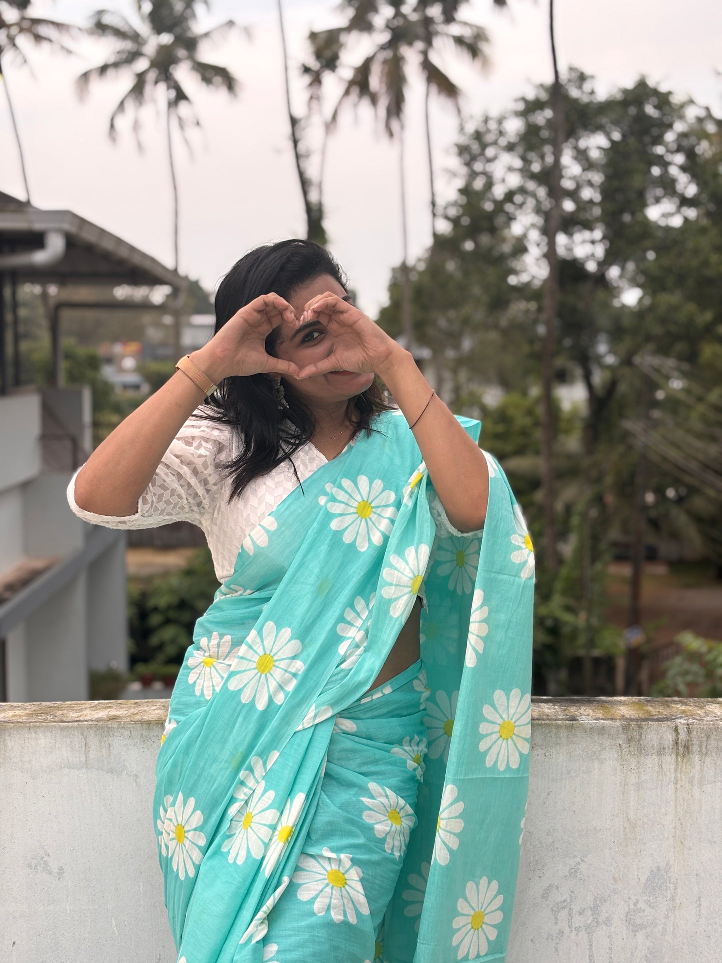 Jaipur Soft cotton flower block print saree