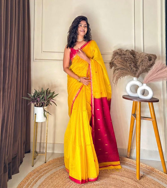 Kalyanika handloom Maheshwari silk sarees mango yellow