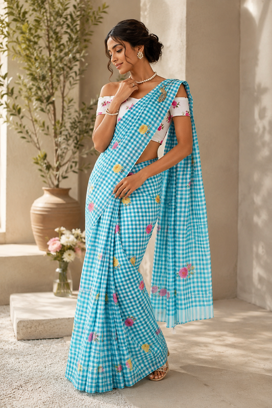 Blue Rose Linen Slub Cotton Sarees