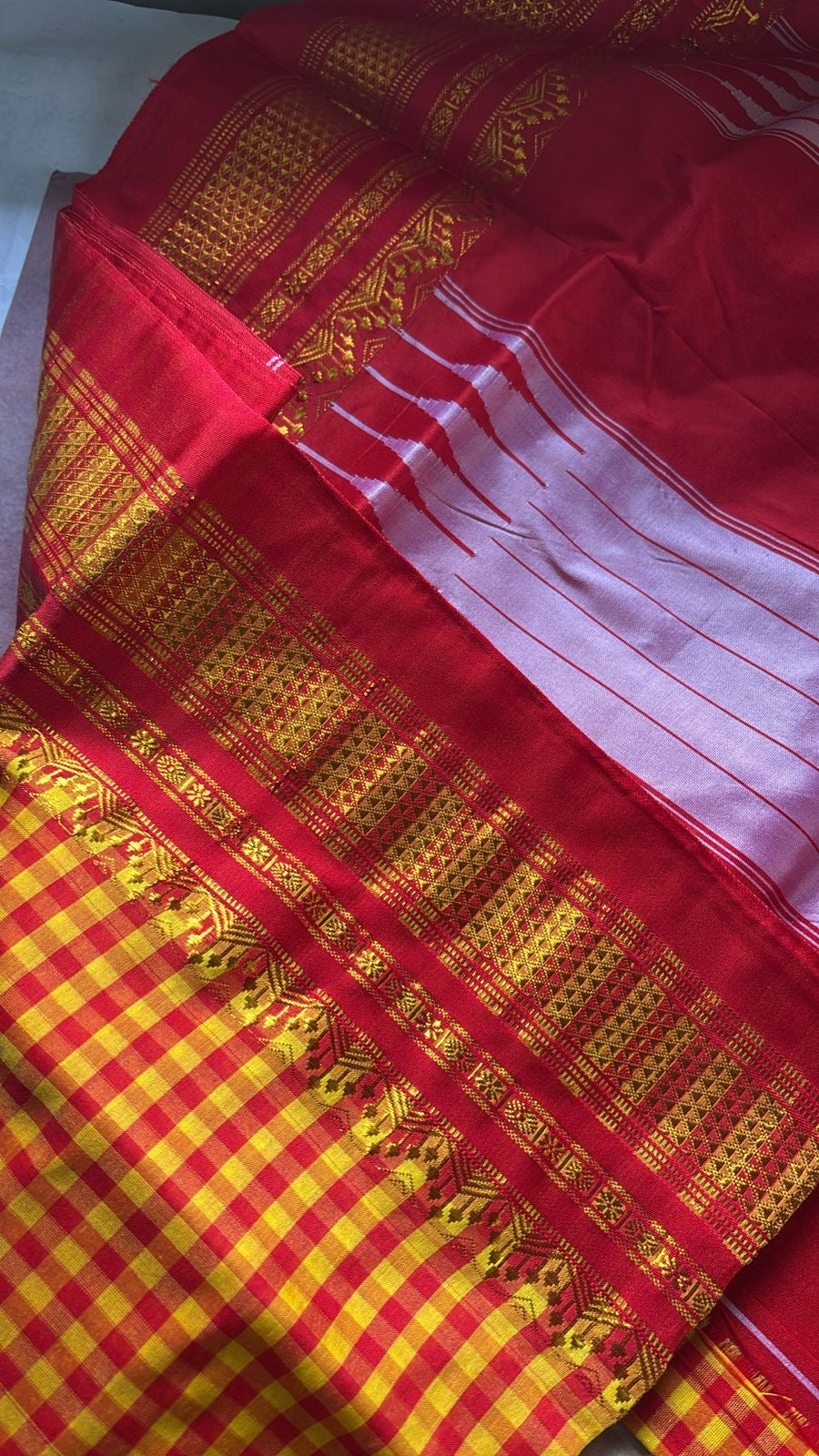 Yashoda mango yellow red check Ilkal saree