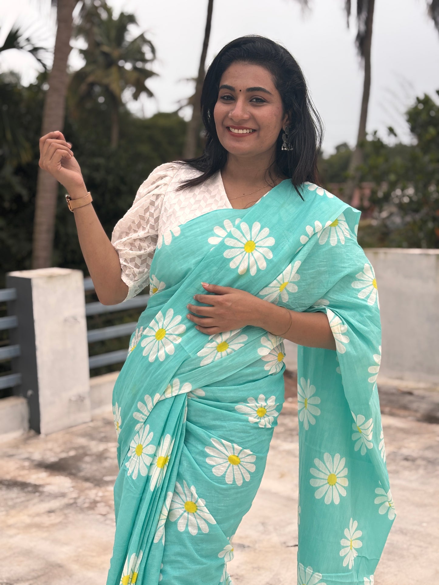 Jaipur Soft cotton flower block print saree