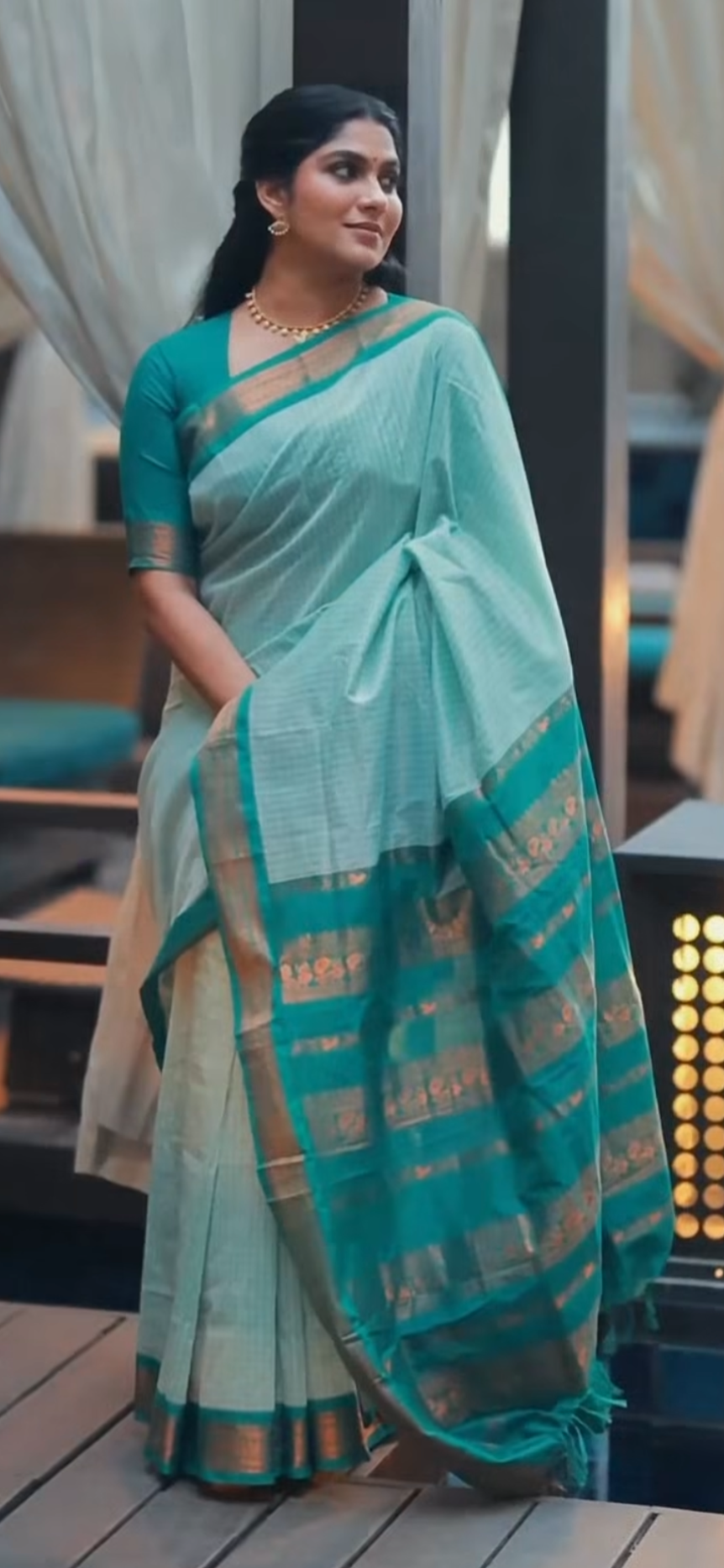 Apsara Teal green Kalyani Cotton Silk saree Swasika fame