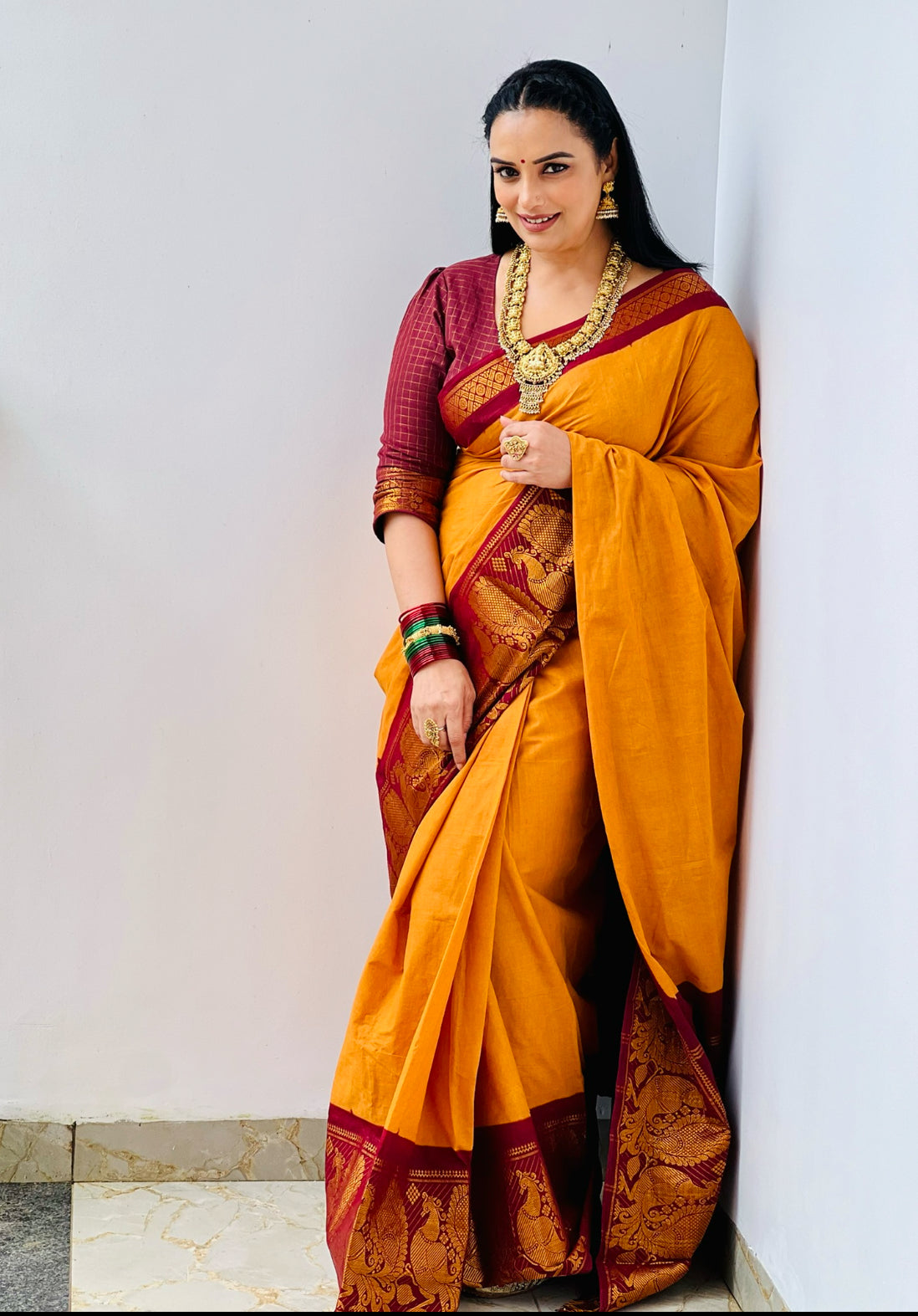 Tarangini Sungudi Cotton Saree with broad border Shwetha Menon’s choice