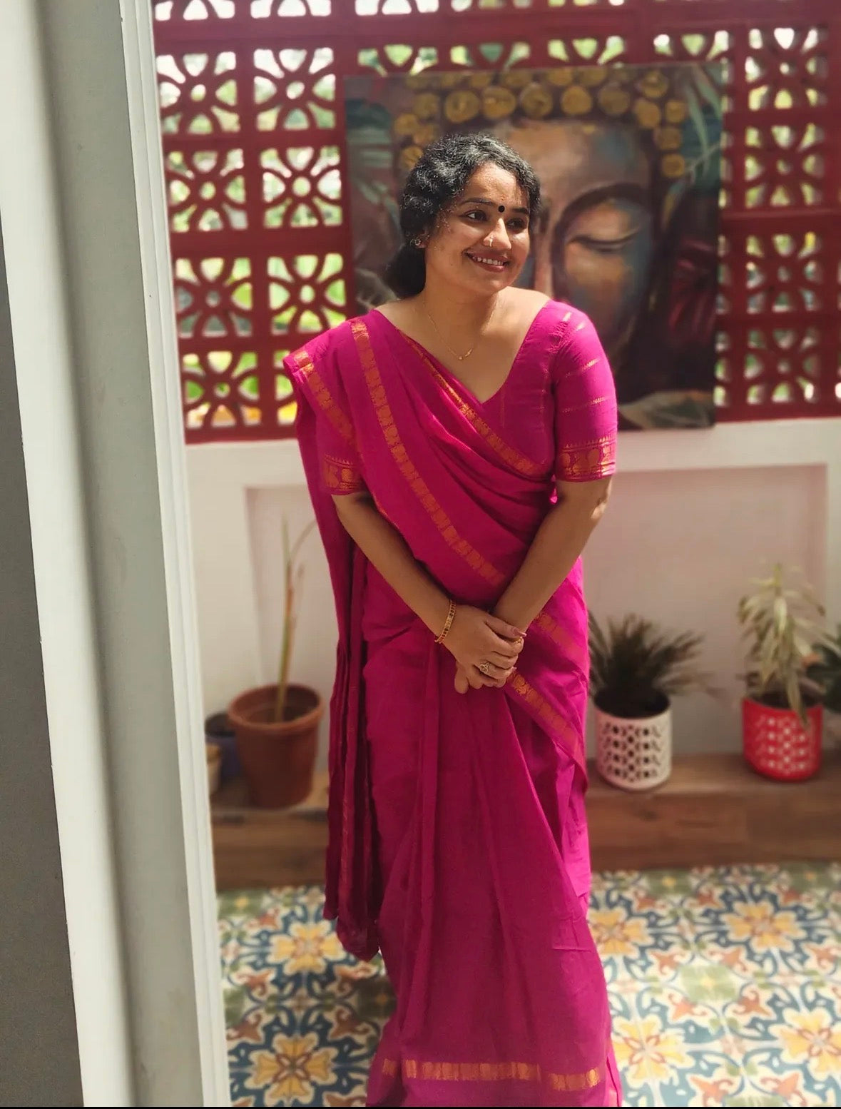 Tarangini Majenta handloom sungudi plain sarees, Sithara’s choice