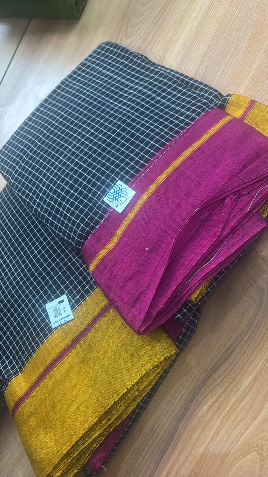 Patteda Aanchu black checks ganga jamuna handloom cotton Sarees PAT06