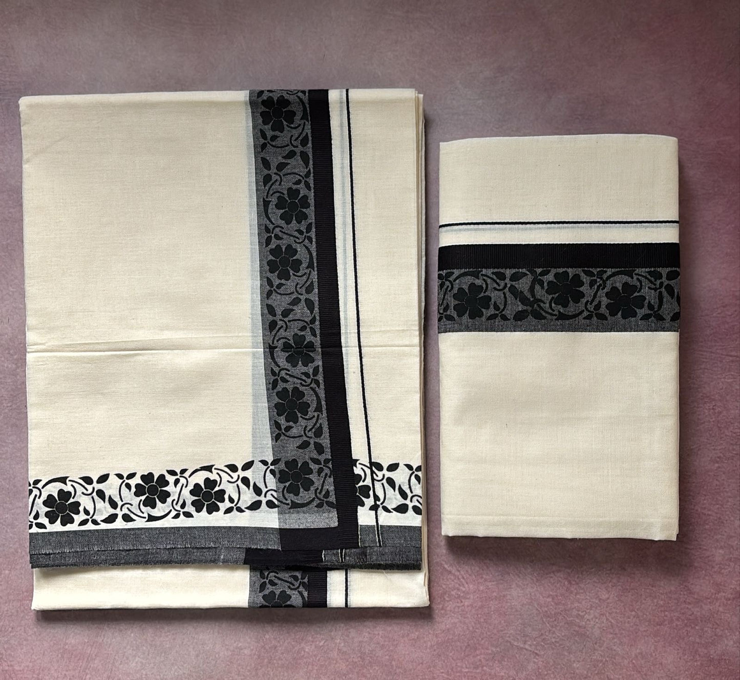 Designer Mulloth Pure cotton Set Mundu black