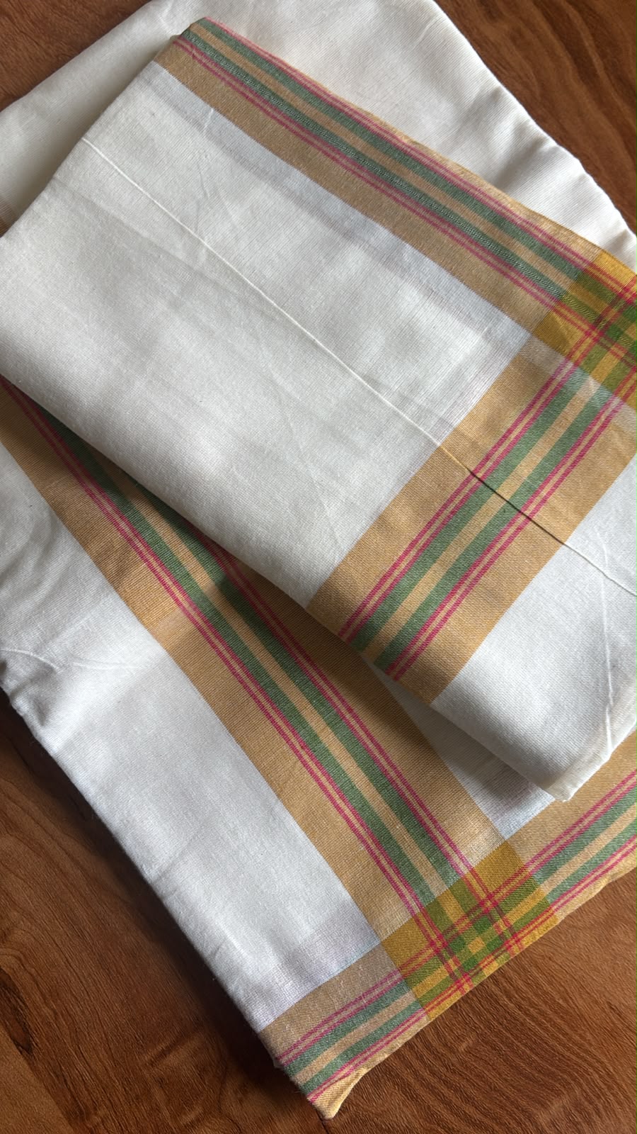 Mustard yellow border with green and red pattern daily wear mulloth set Mundu