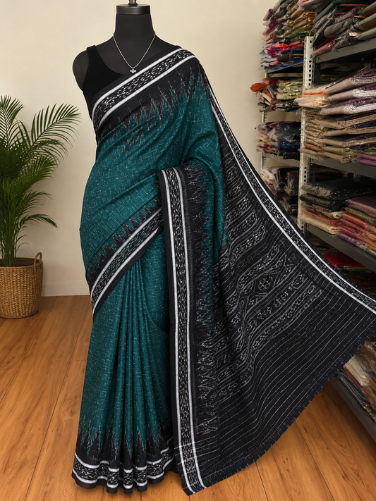 Odisha handloom Sambalpuri Cotton Saree green and black