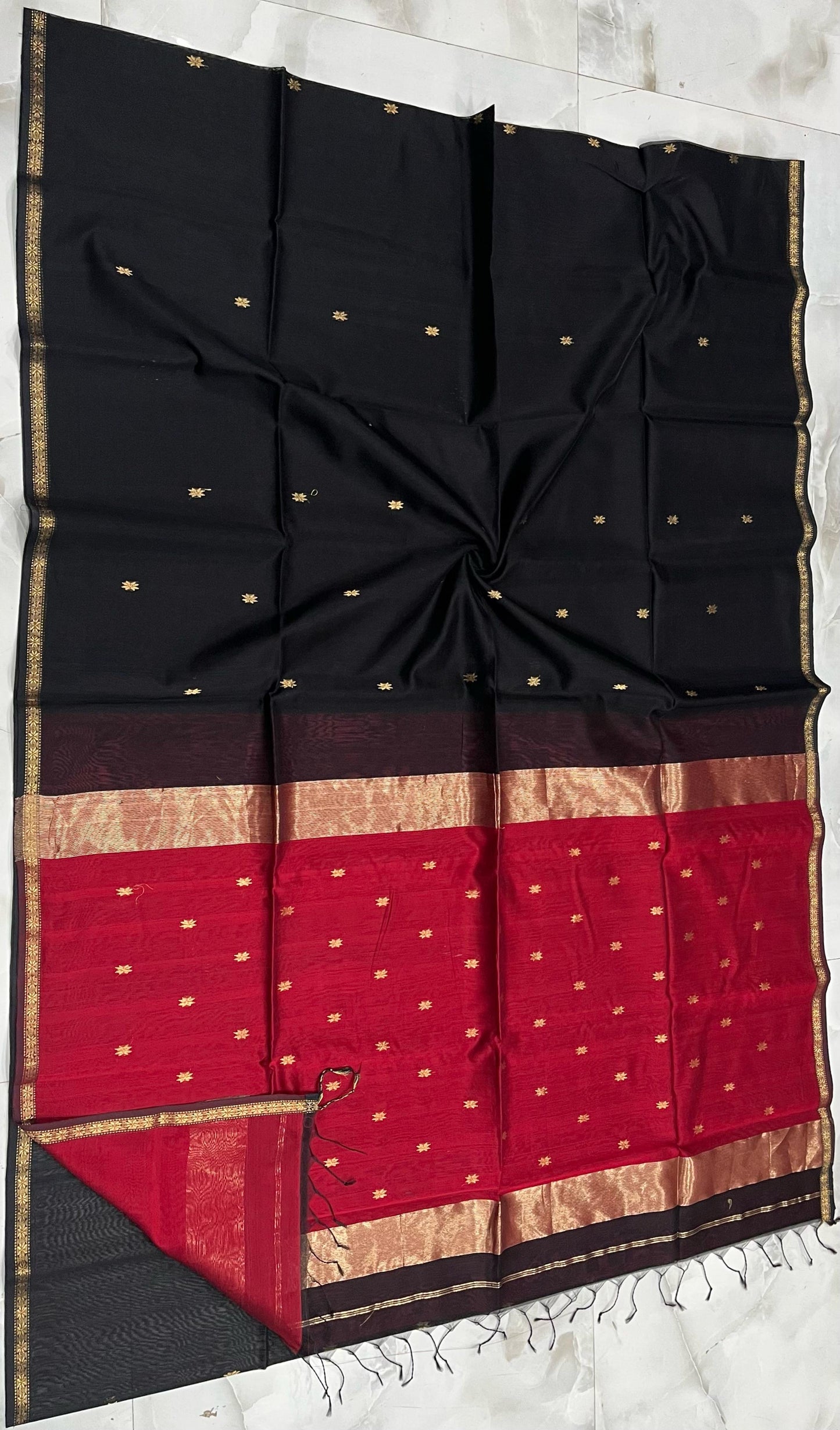 Kalyanika Maheshwari silk sarees black and red