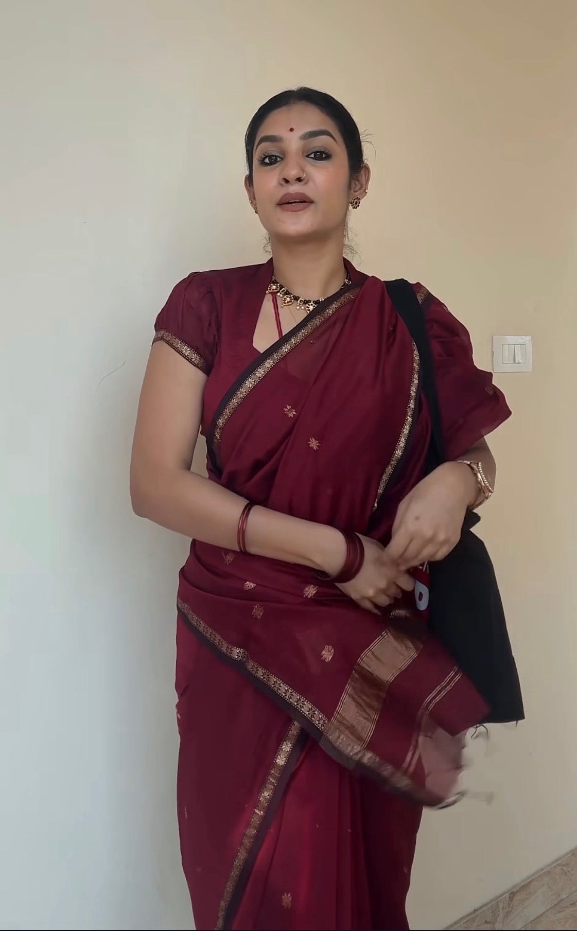 Kalyanika (कल्याणिका) Handloom Maheshwari Silk Cotton Sarees, Maroon  Sithara’s choice