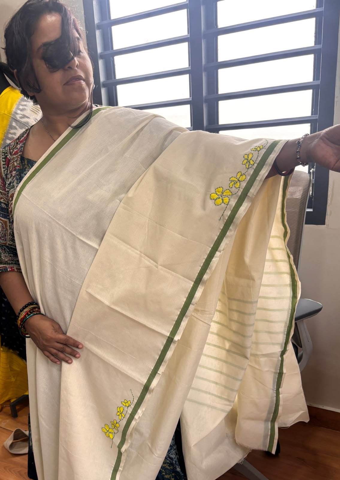 Handpainted Kantha Stich pure cotton Saree SAR62