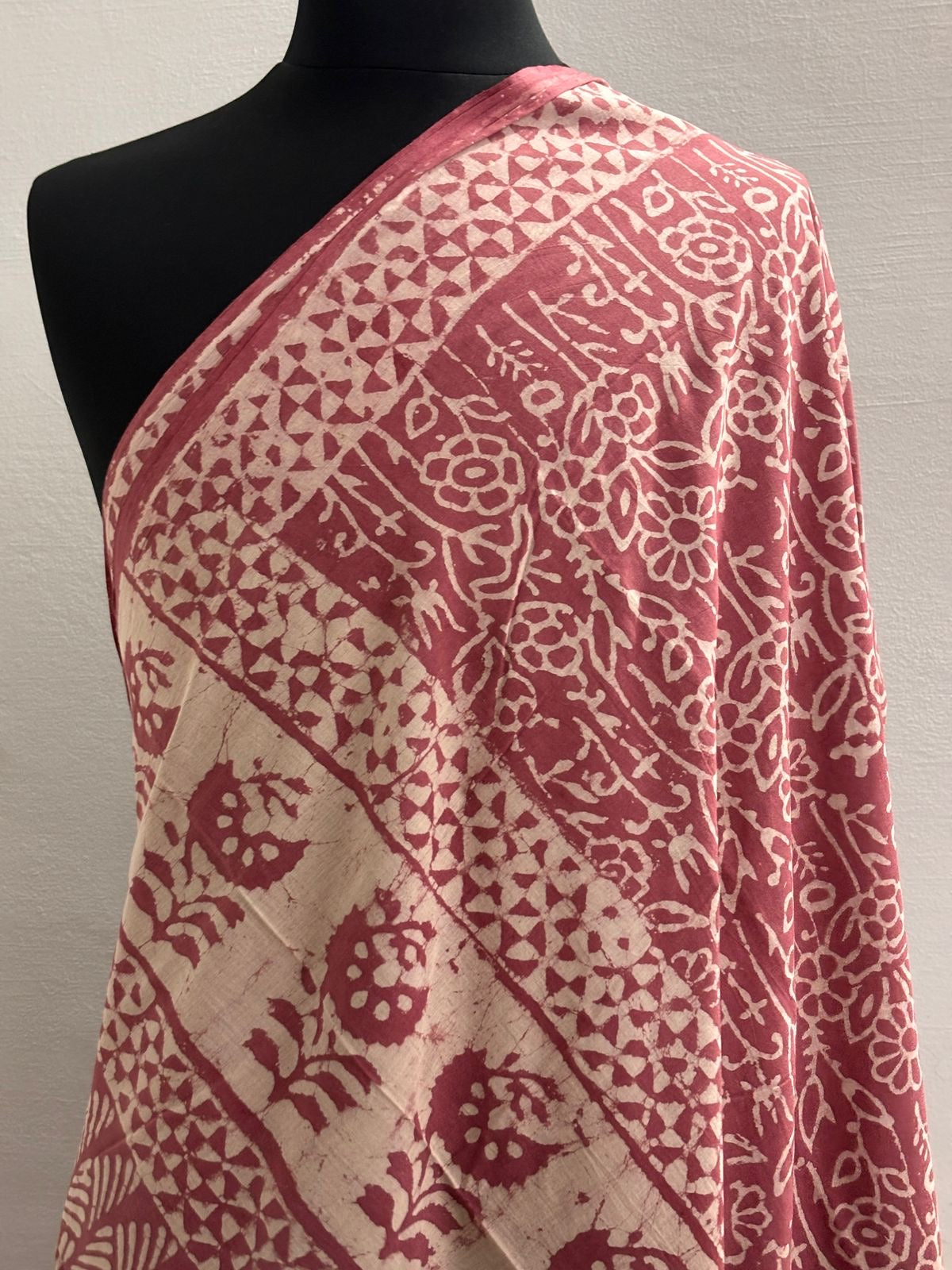 Vasanthika onion pink hand block printed Natural dyed soft cotton sarees