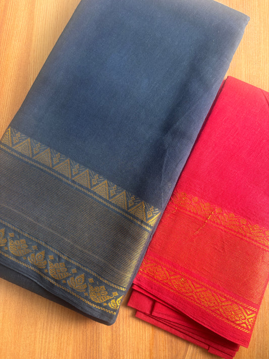 Black sungudi cotton Saree with red blouse piece