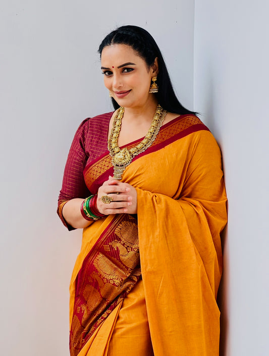 Tarangini Sungudi Cotton Saree with broad border Shwetha Menon’s choice