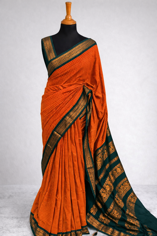 Orange Green Cotton Silk Sarees