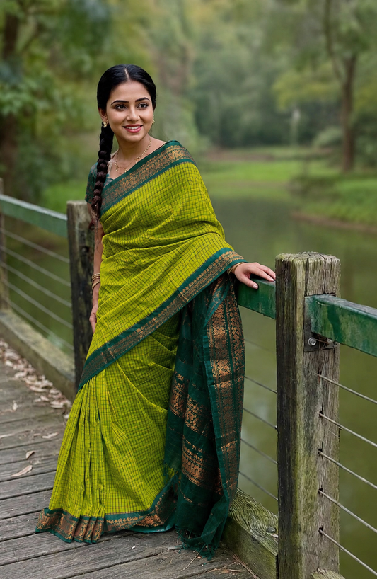 Apsara Green Kalyani Cotton Silk Saree