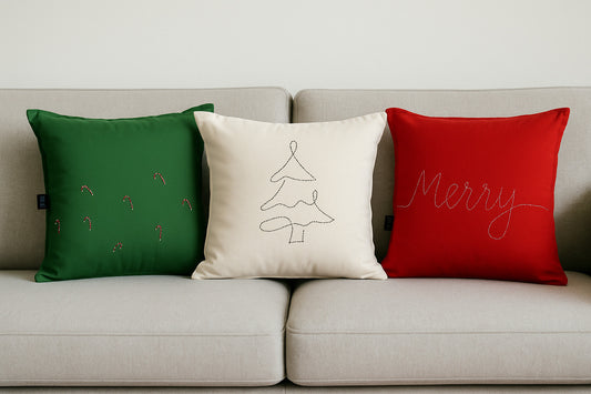 Merry hand embroidered Christmas cushion Covers : pack of three