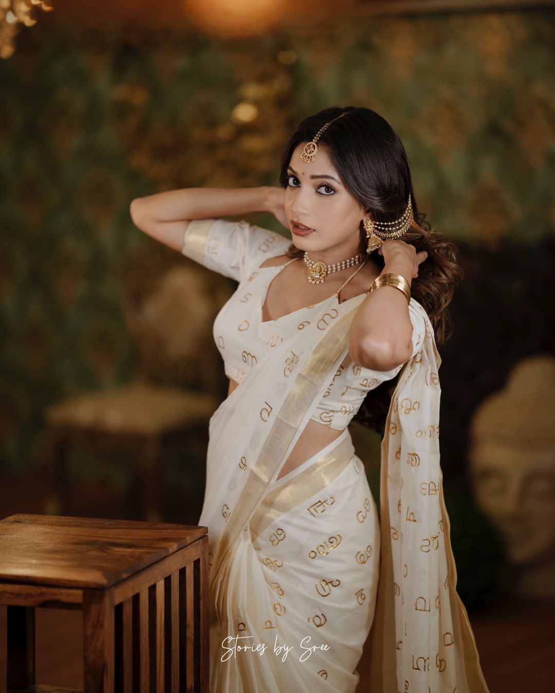 Aksharamala embroidered Kerala Cotton Saree